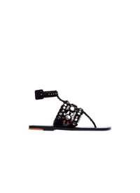 Flip-flop sandals with mirror-effect inserts in leather - Black intense