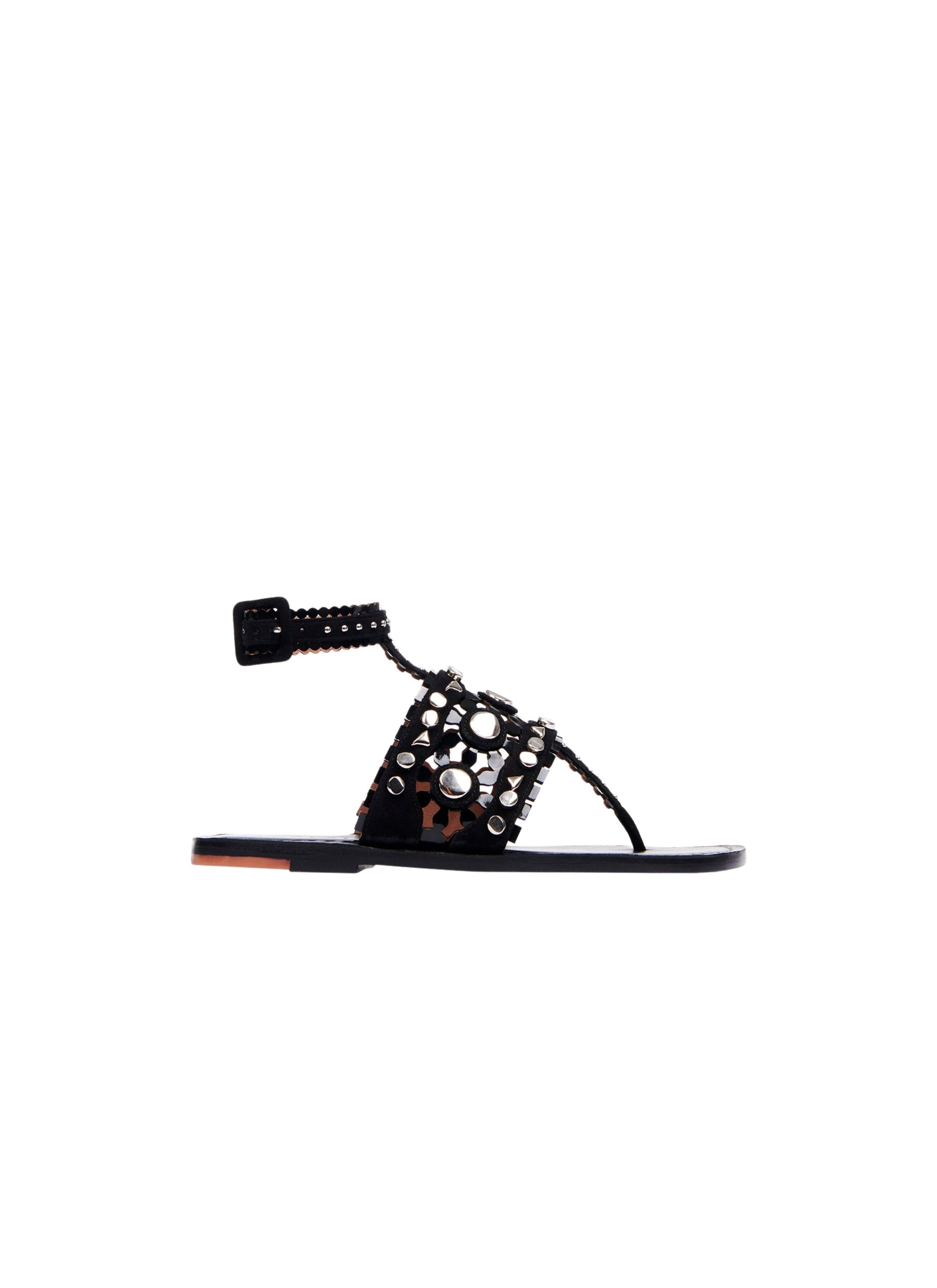 Flip-flop sandals with mirror-effect inserts in leather - Black intense