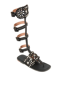 Spartan-style flat sandals in leather - Black intense