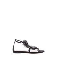 Studded leaf motif flat sandals in leather - Black intense