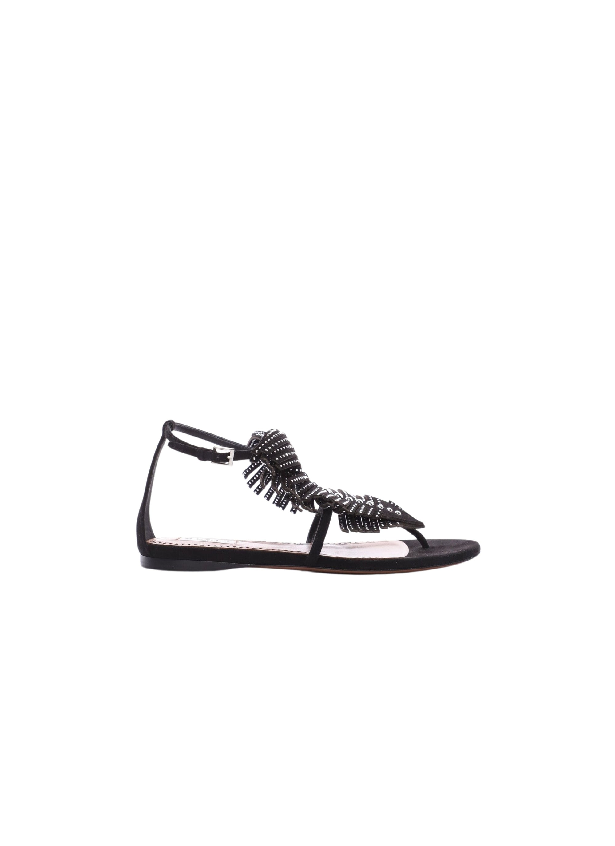 Studded leaf motif flat sandals in leather - Black intense