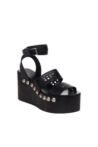 Sandales compensées à talons cloutés 90 en cuir - Noir intense