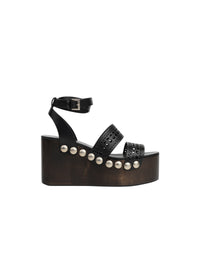 Sandales compensées à talons cloutés 90 en cuir - Noir intense