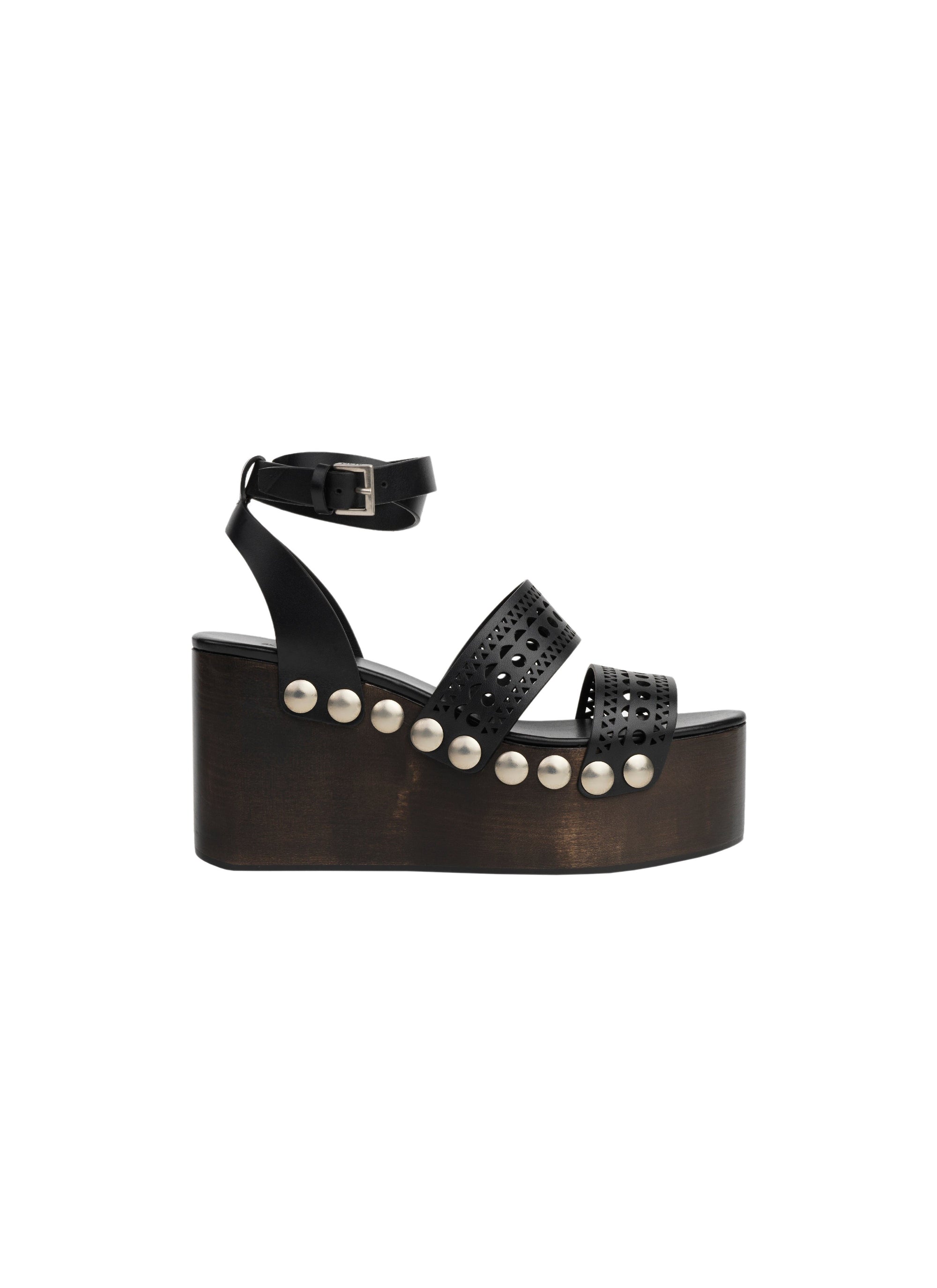 Sandales compensées à talons cloutés 90 en cuir - Noir intense