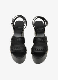 Sandales compensées à talons cloutés 90 en cuir - Noir intense