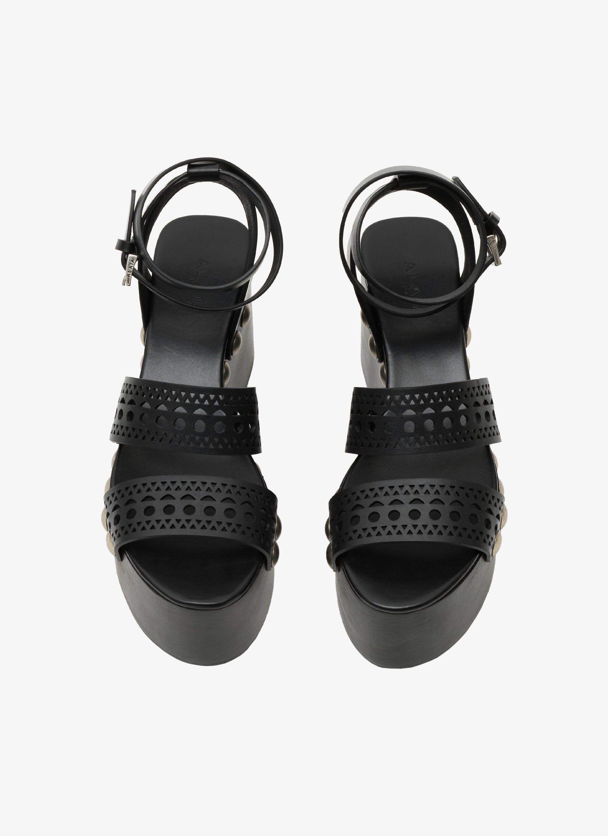 Sandales compensées à talons cloutés 90 en cuir - Noir intense