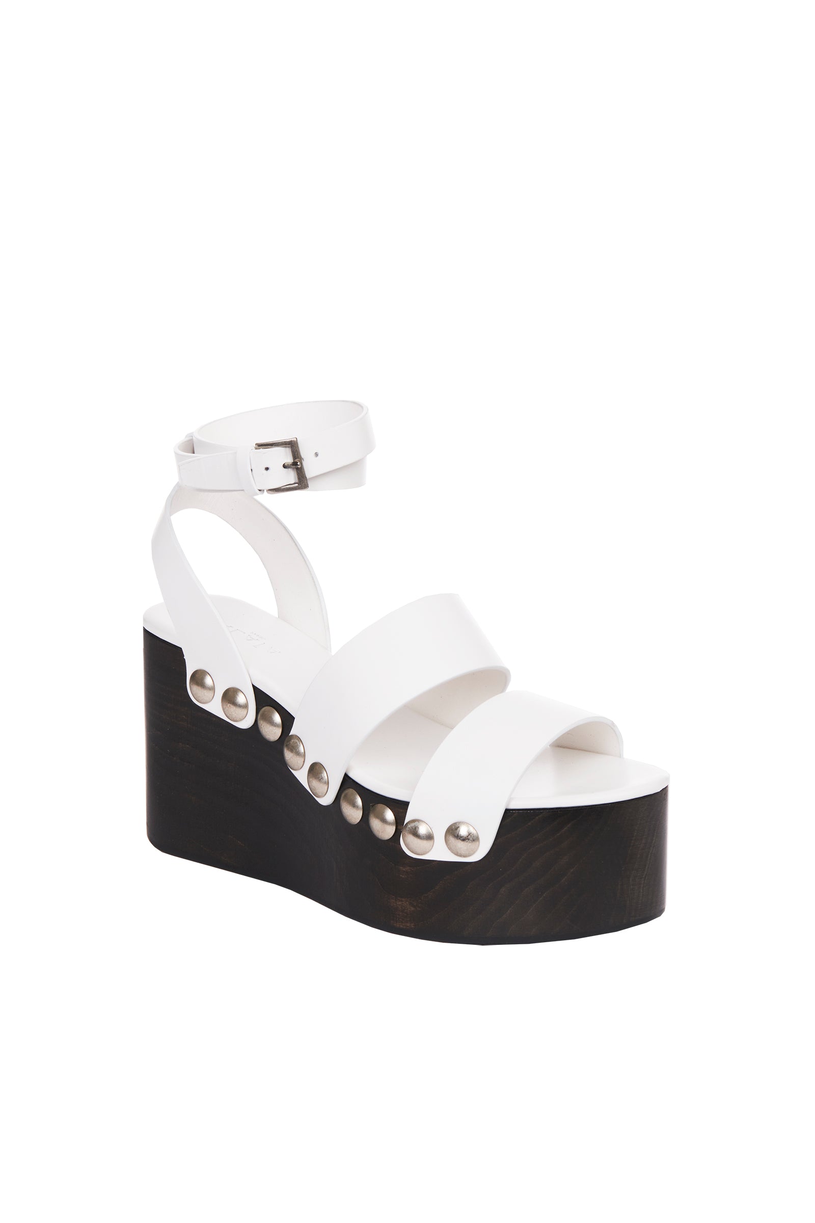 Sandales compensées à talons cloutés 90 en cuir - Blanc Cassé