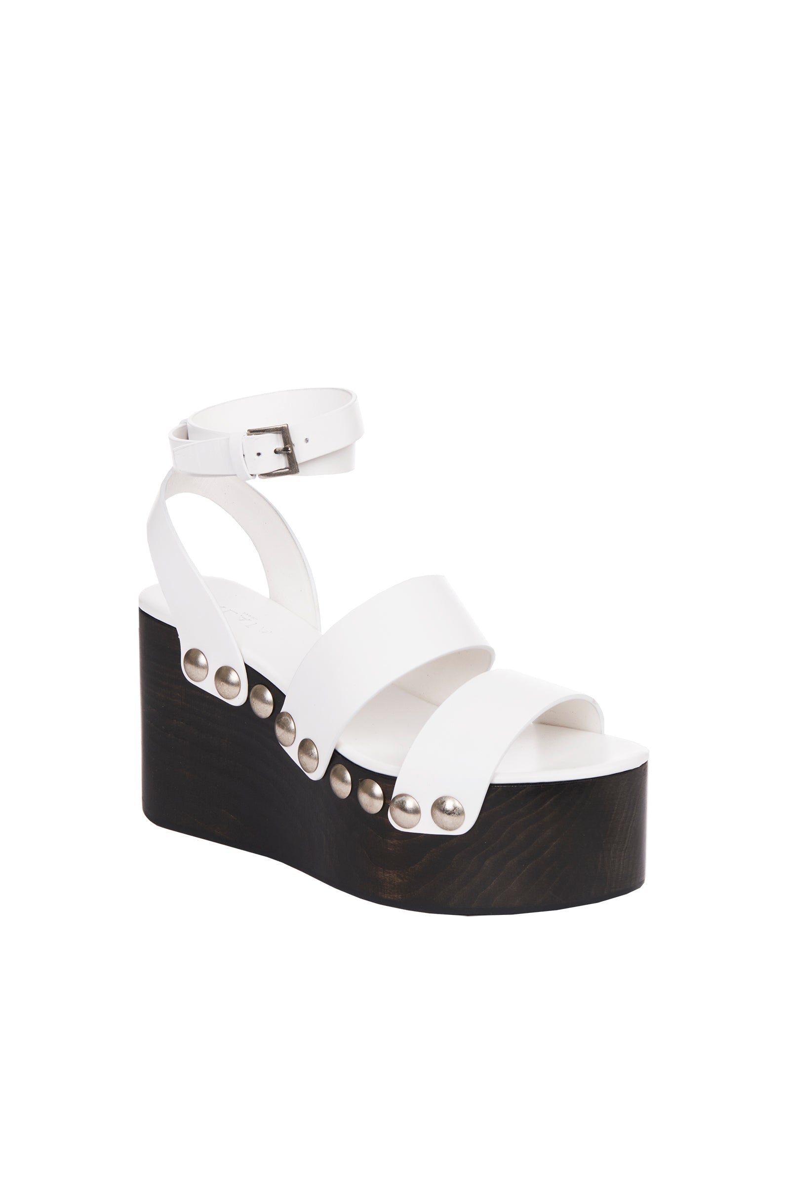 Sandales compensées à talons cloutés 90 en cuir - Blanc Cassé