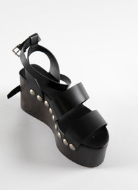 90 wedge sandals with studded heels in leather - Black intense
