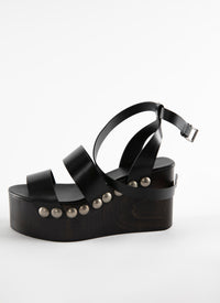 90 wedge sandals with studded heels in leather - Black intense
