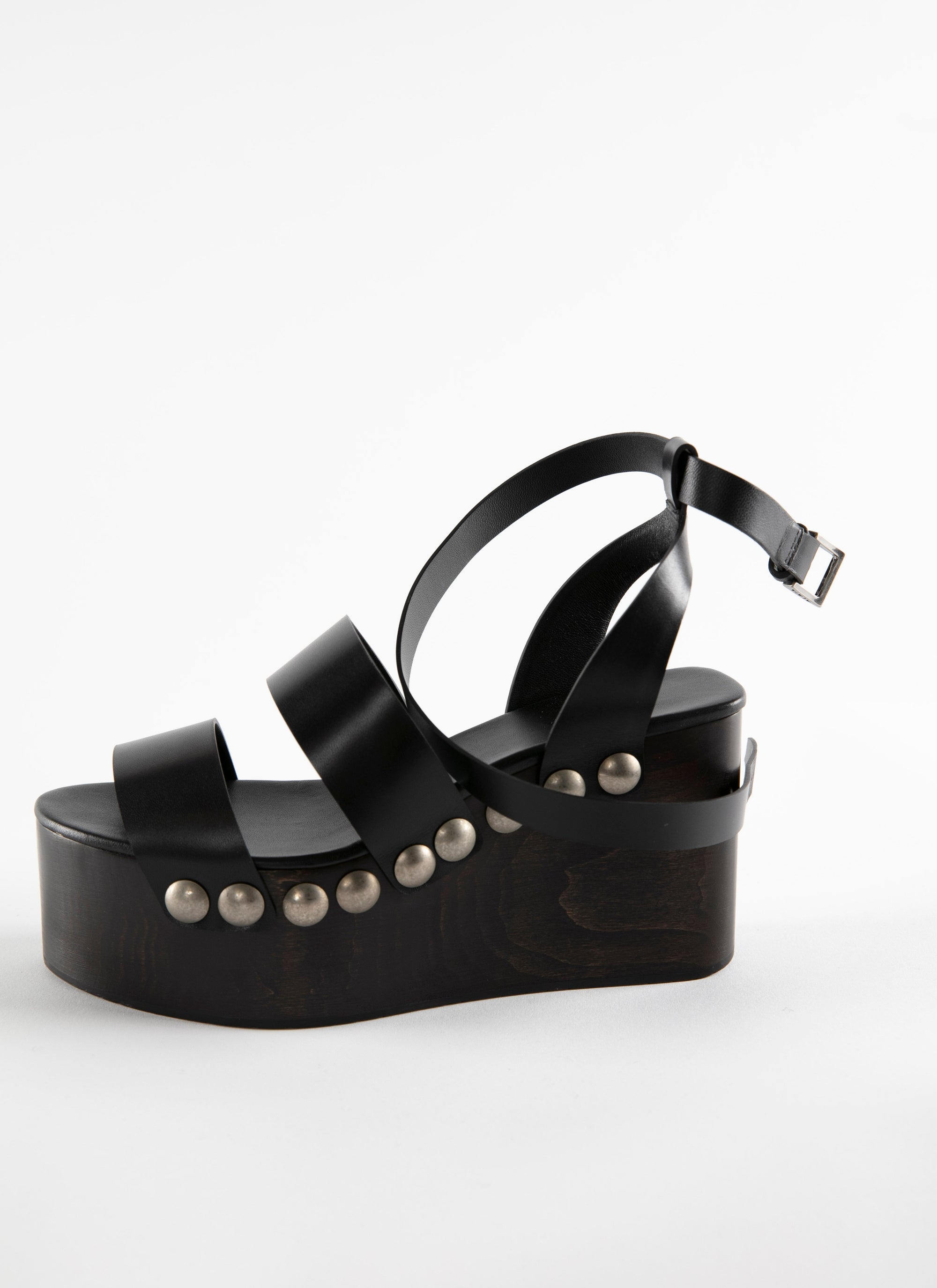 90 wedge sandals with studded heels in leather - Black intense