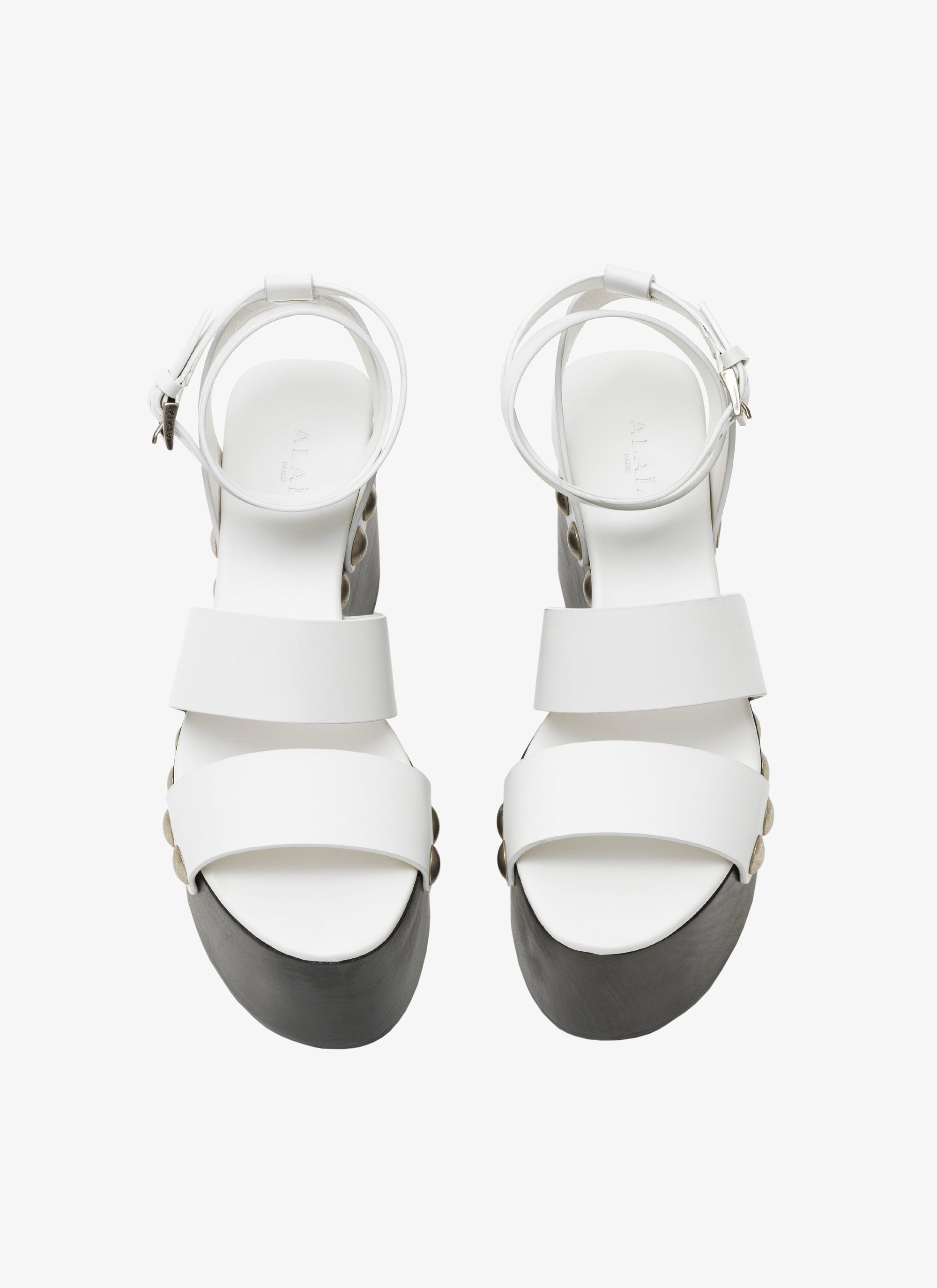 Sandales compensées à talons cloutés 90 en cuir - Blanc Cassé