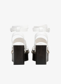 Sandales compensées à talons cloutés 90 en cuir - Blanc Cassé