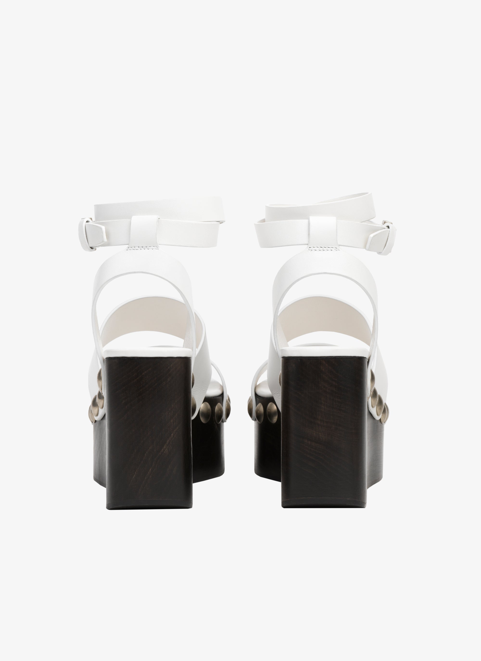 Sandales compensées à talons cloutés 90 en cuir - Blanc Cassé