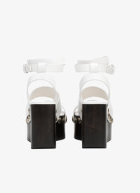 Sandales compensées à talons cloutés 90 en cuir - Blanc Cassé