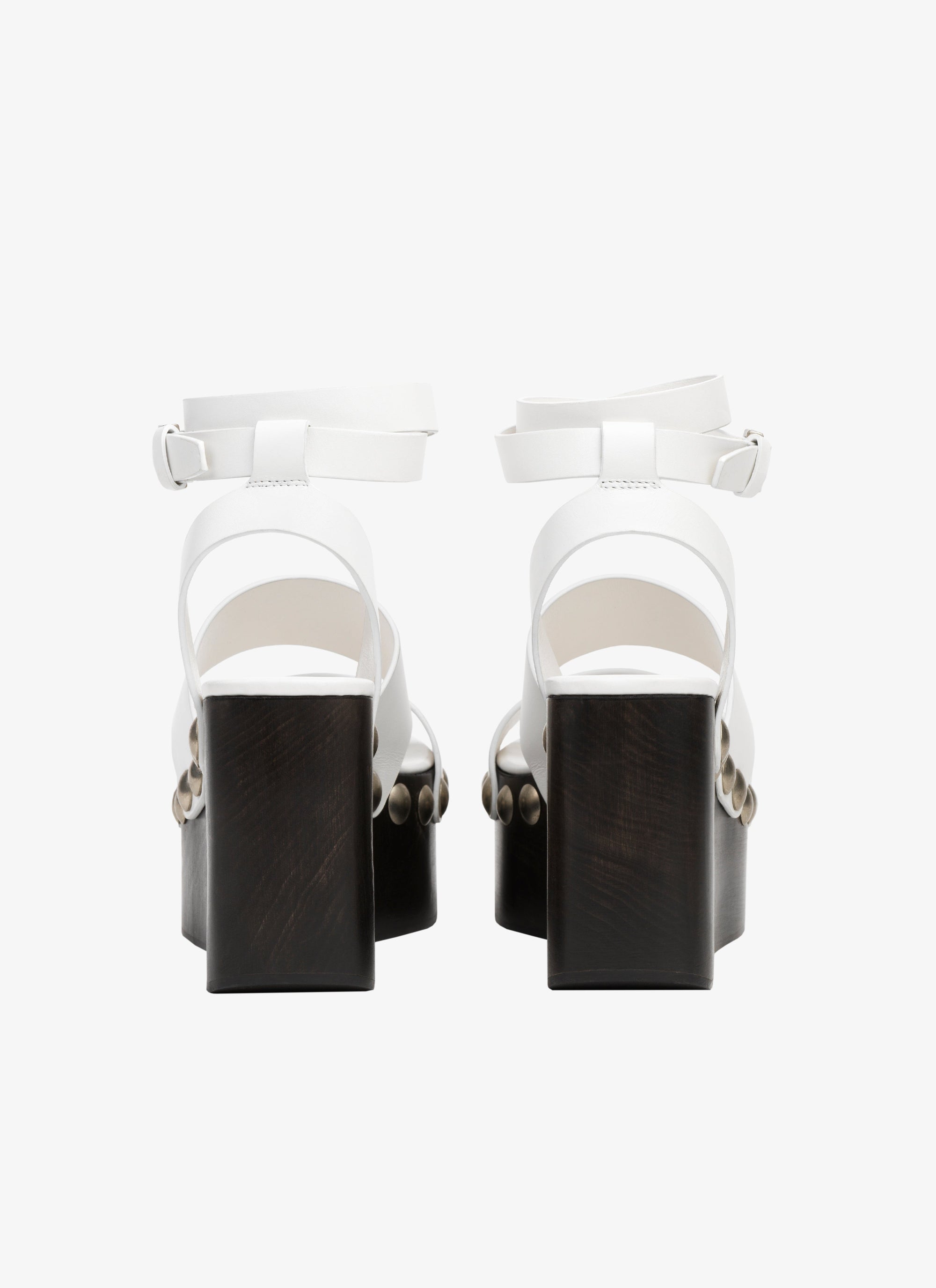 Sandales compensées à talons cloutés 90 en cuir - Blanc Cassé