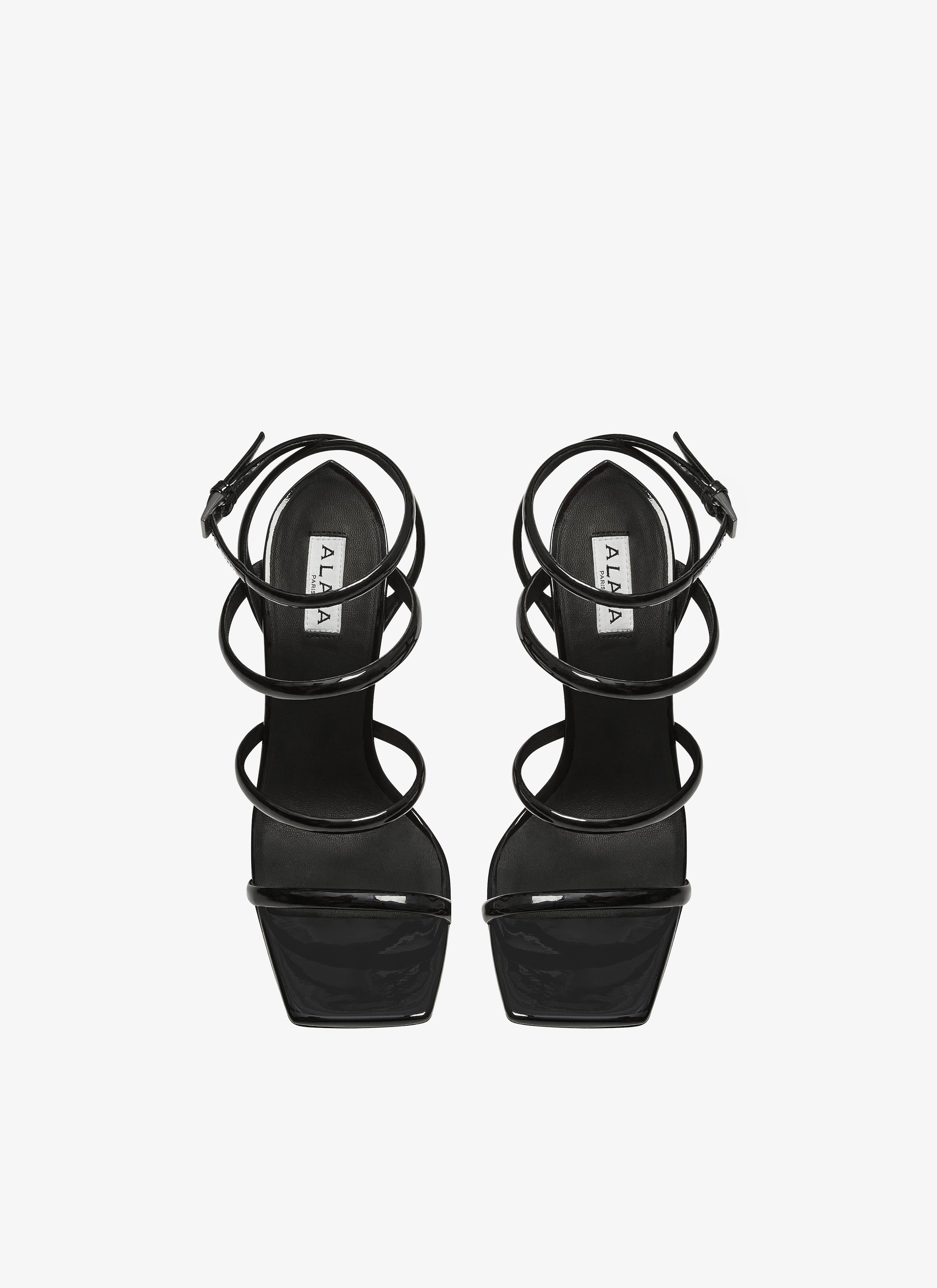Sandales à talons perforées en cuir verni - Noir