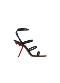 Sandales à talons perforées en cuir verni - Noir