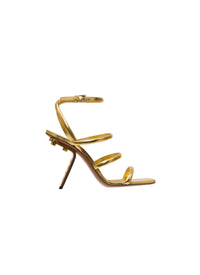 Perforated heeled sandals in metallic leather - Gold