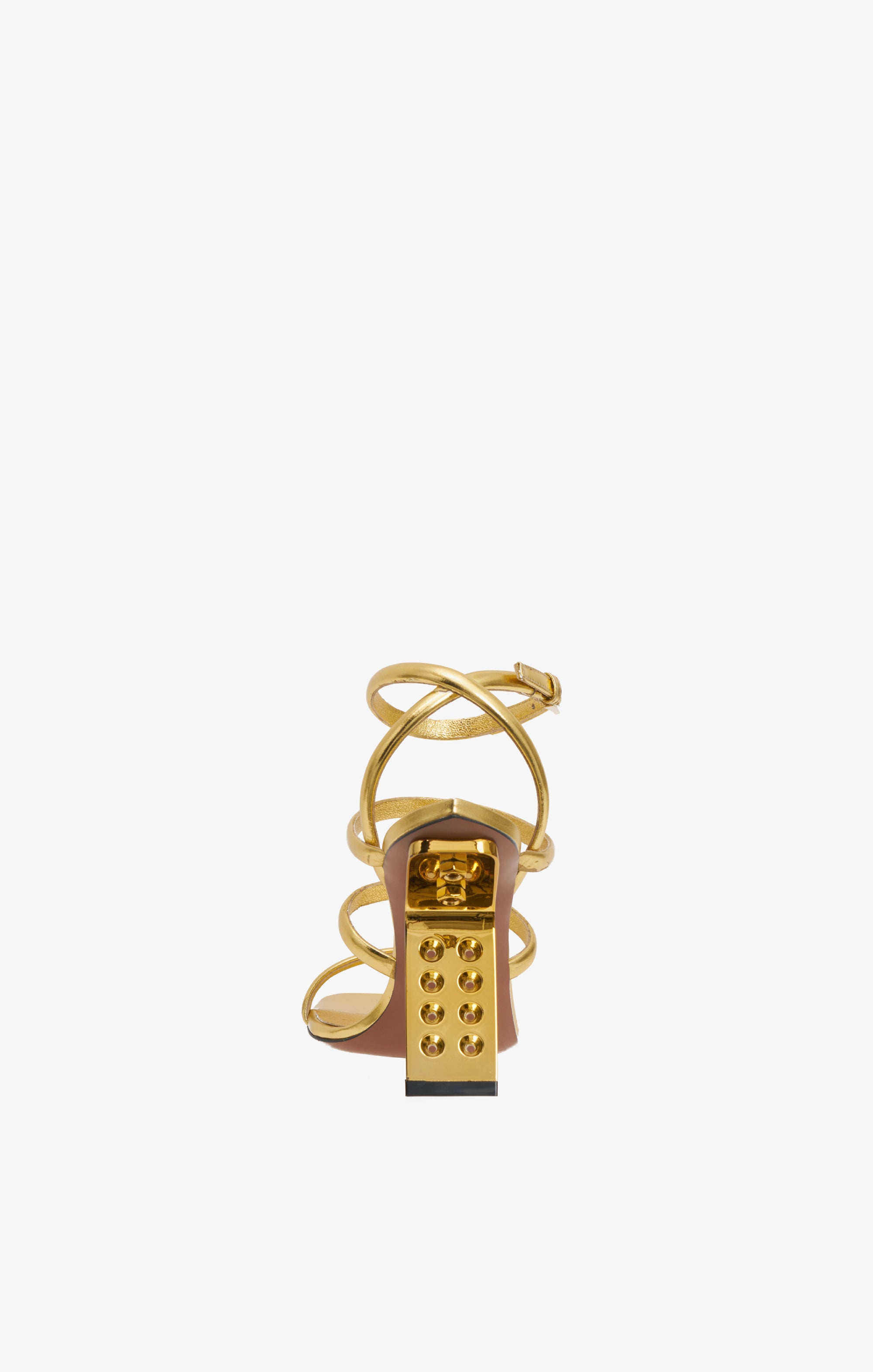 Perforated heeled sandals in metallic leather - Gold