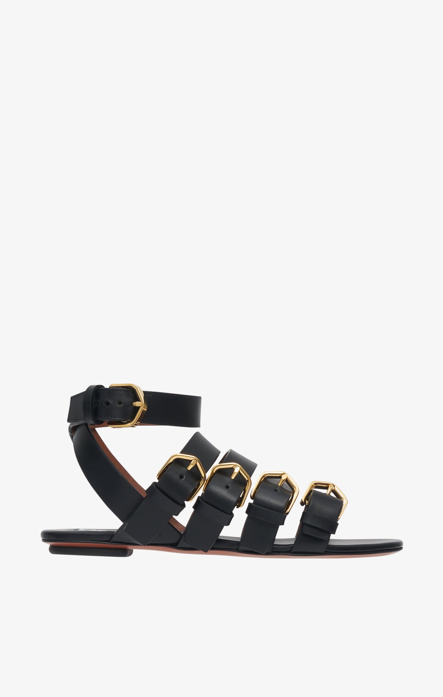 Sandales plates à boucles multiples en cuir - Noir