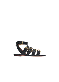 Sandales plates à boucles multiples en cuir - Noir