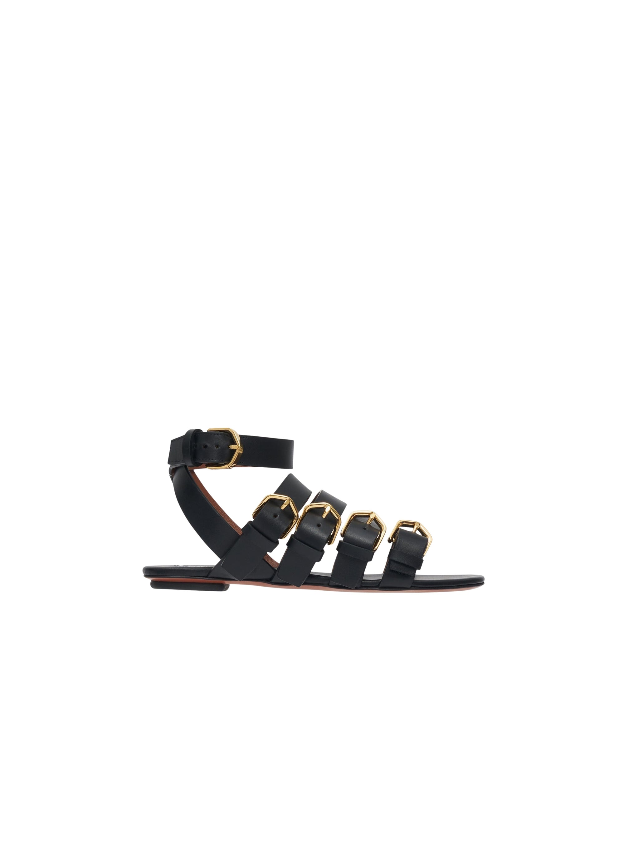 Sandales plates à boucles multiples en cuir - Noir