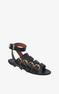 Sandales plates à boucles multiples en cuir - Noir