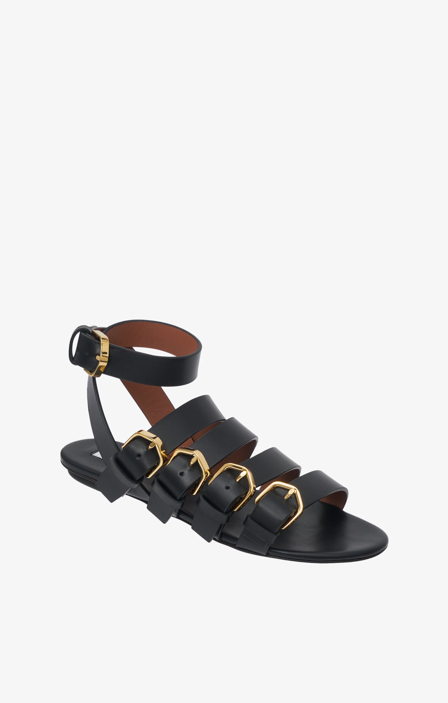 Sandales plates à boucles multiples en cuir - Noir