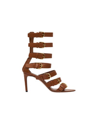 Sandales à talons à boucles multiples en cuir - Cognac