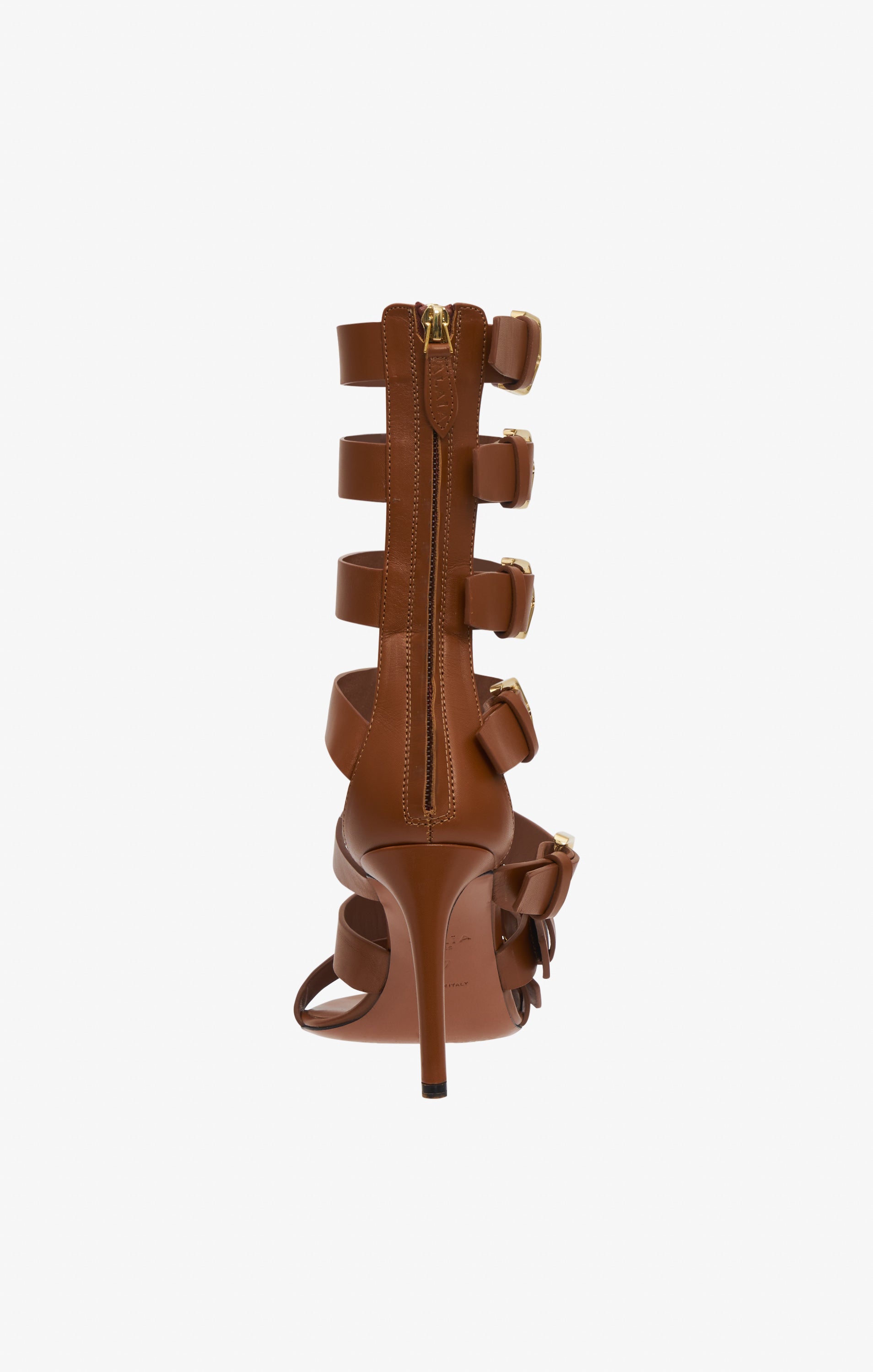 Sandales à talons à boucles multiples en cuir - Cognac