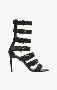 Sandales à talons à boucles multiples en cuir - Noir