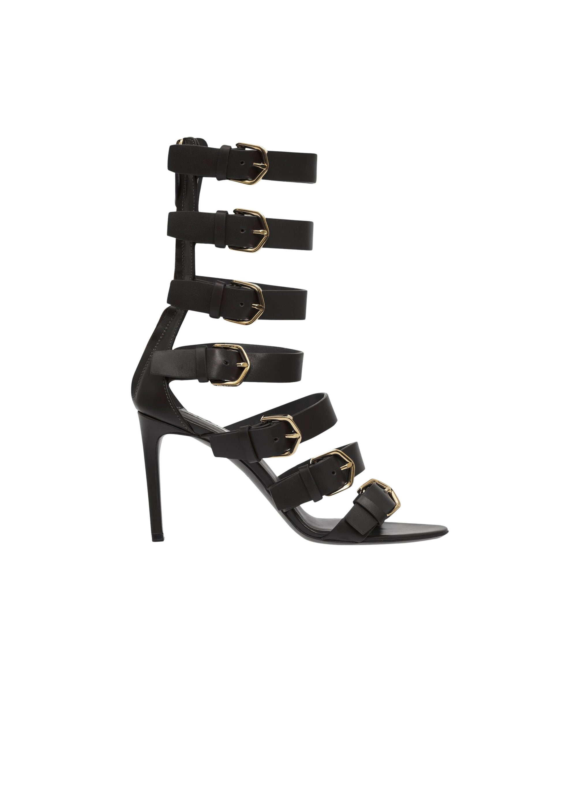 Sandales à talons à boucles multiples en cuir - Noir
