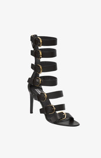 Sandales à talons à boucles multiples en cuir - Noir
