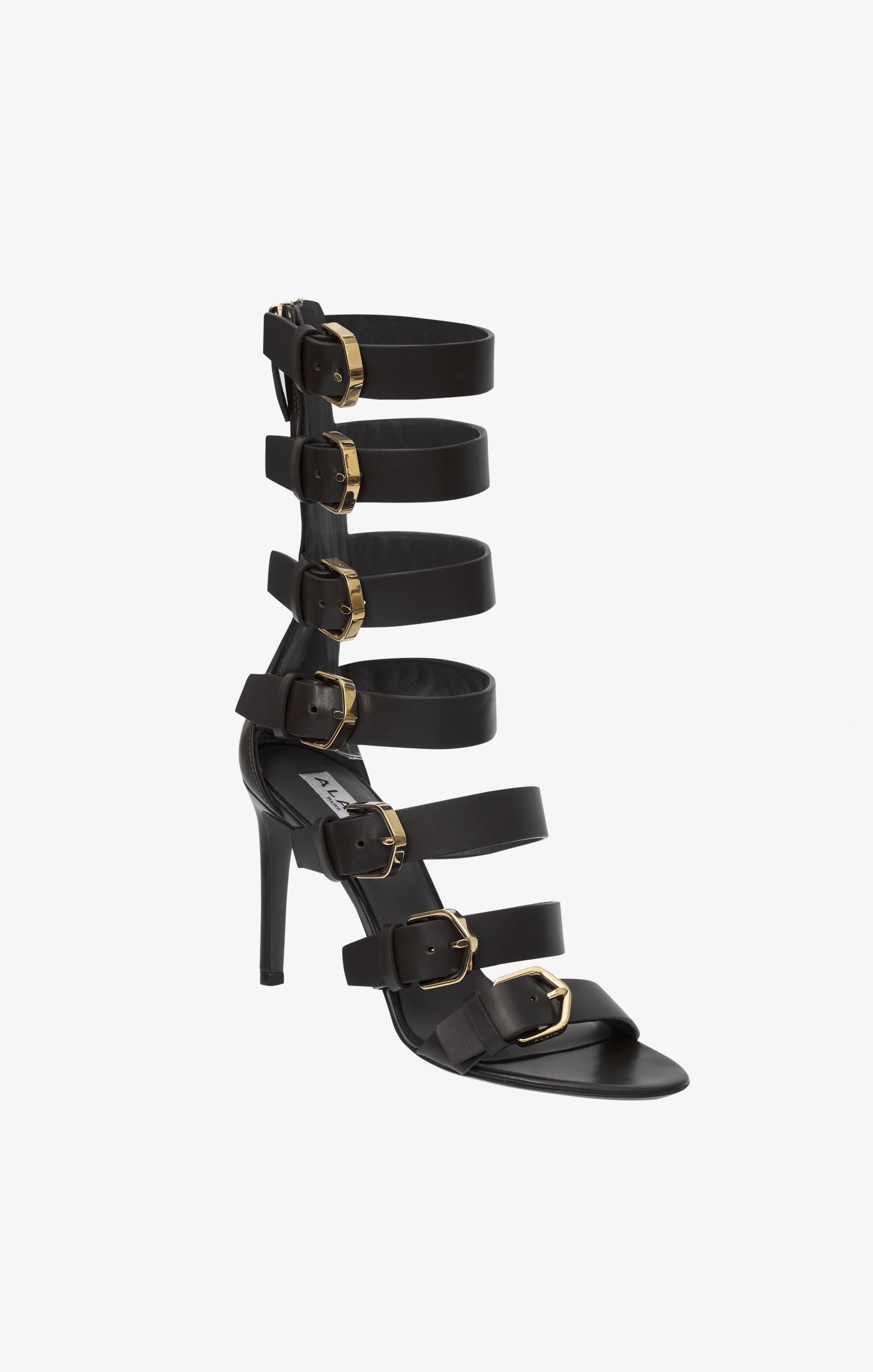 Sandales à talons à boucles multiples en cuir - Noir