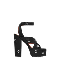 Sandales plateformes à talons carrés 155 en cuir - Noir