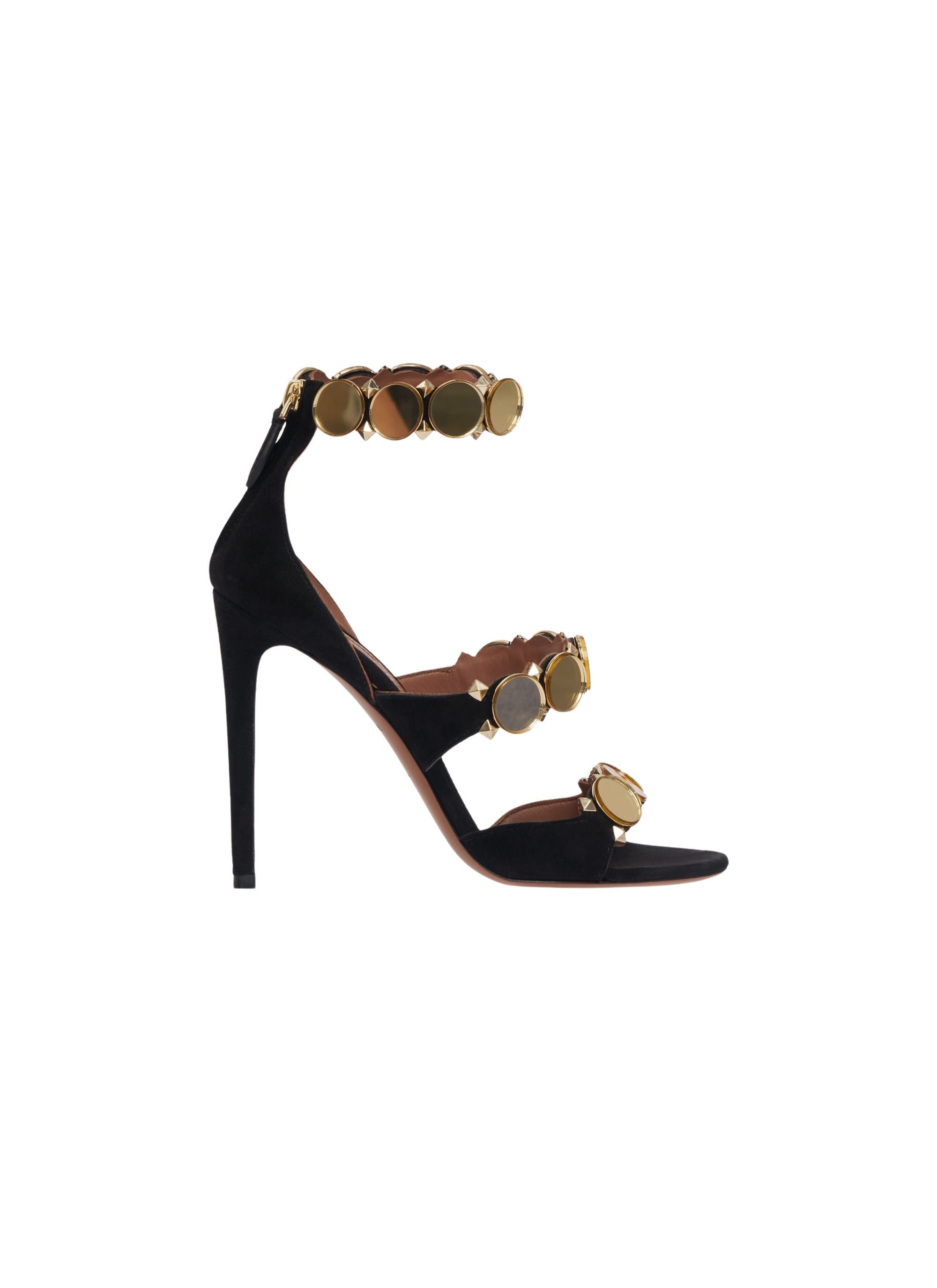 Sandales à talons Bombe en cuir miroir - Or & Noir