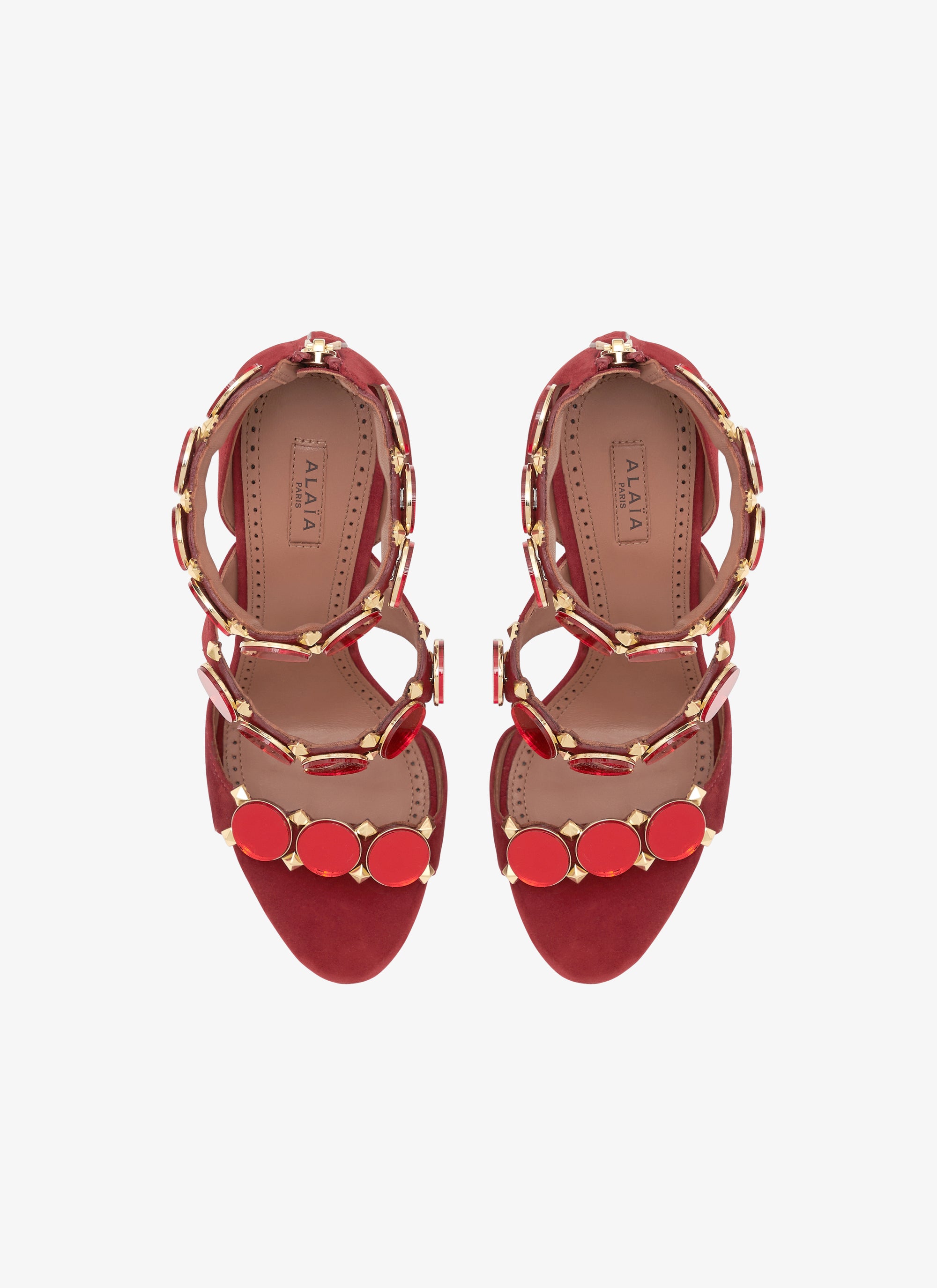 Sandales à talons Bombe en cuir miroir - Rouge Grenat