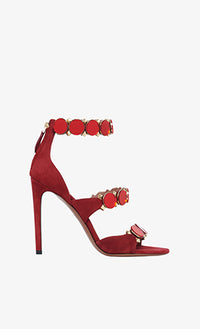 Sandales à talons Bombe en cuir miroir - Rouge Grenat