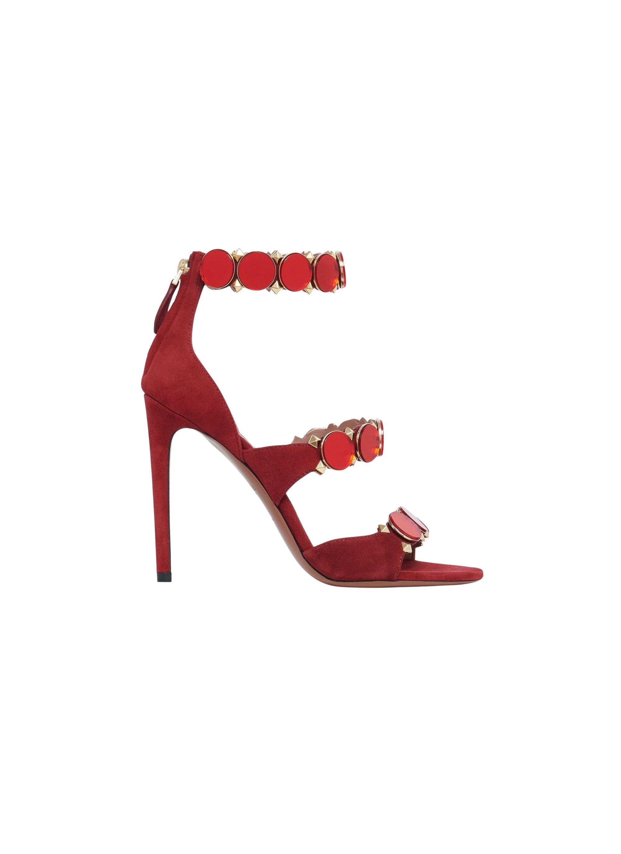 Sandales à talons Bombe en cuir miroir - Rouge Grenat