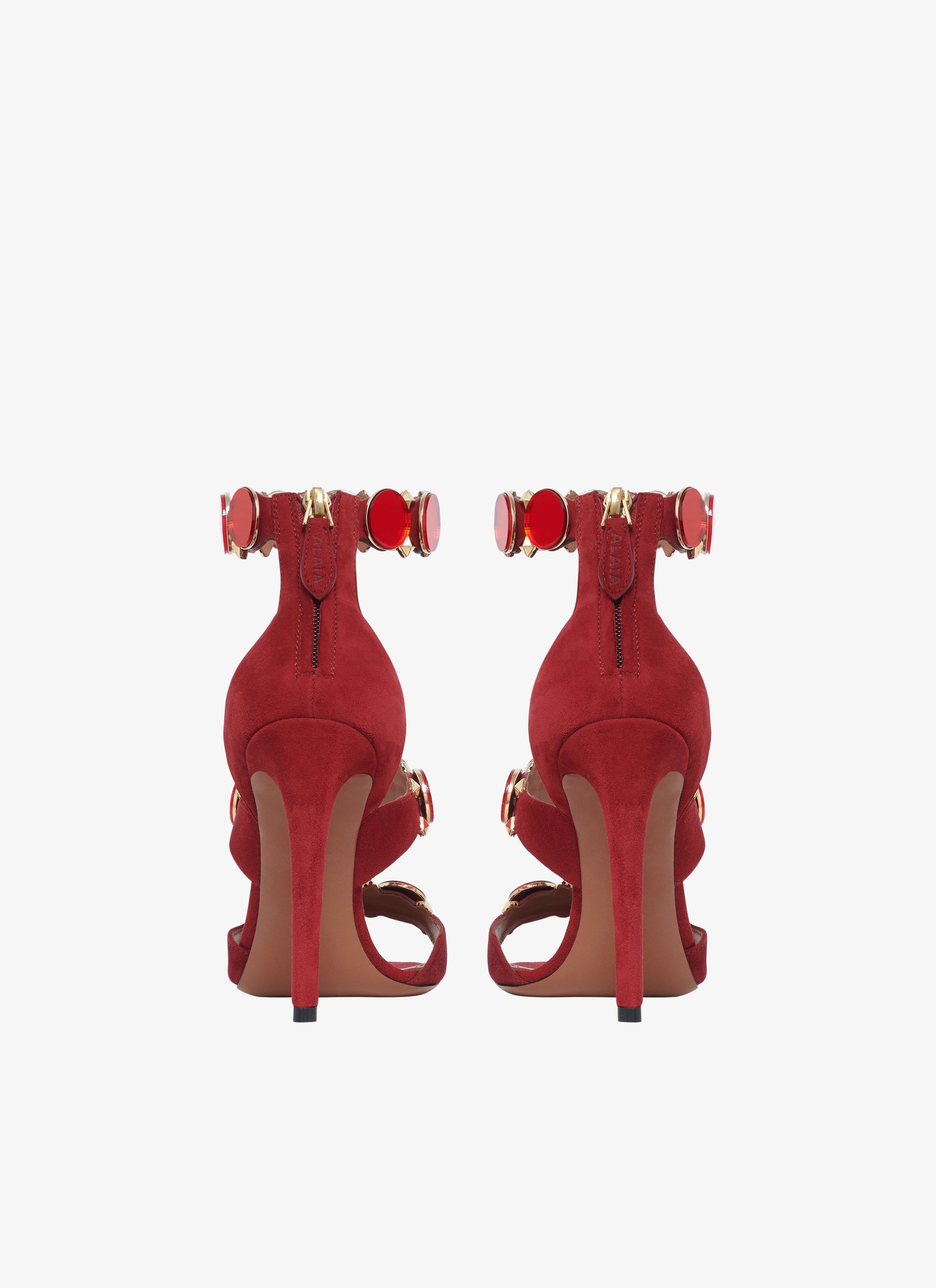 Sandales à talons Bombe en cuir miroir - Rouge Grenat