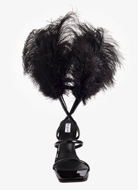 Sandales à talons à cuir verni et plumes - Noir