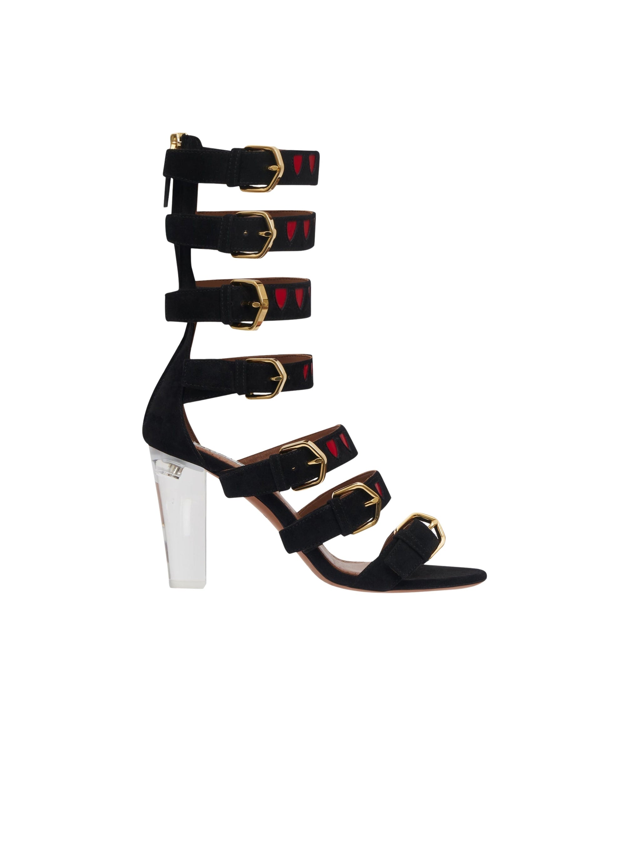 Leather spartan sandals with patent studs - Black