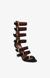 Leather spartan sandals with patent studs - Black