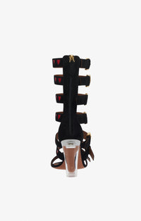 Leather spartan sandals with patent studs - Black