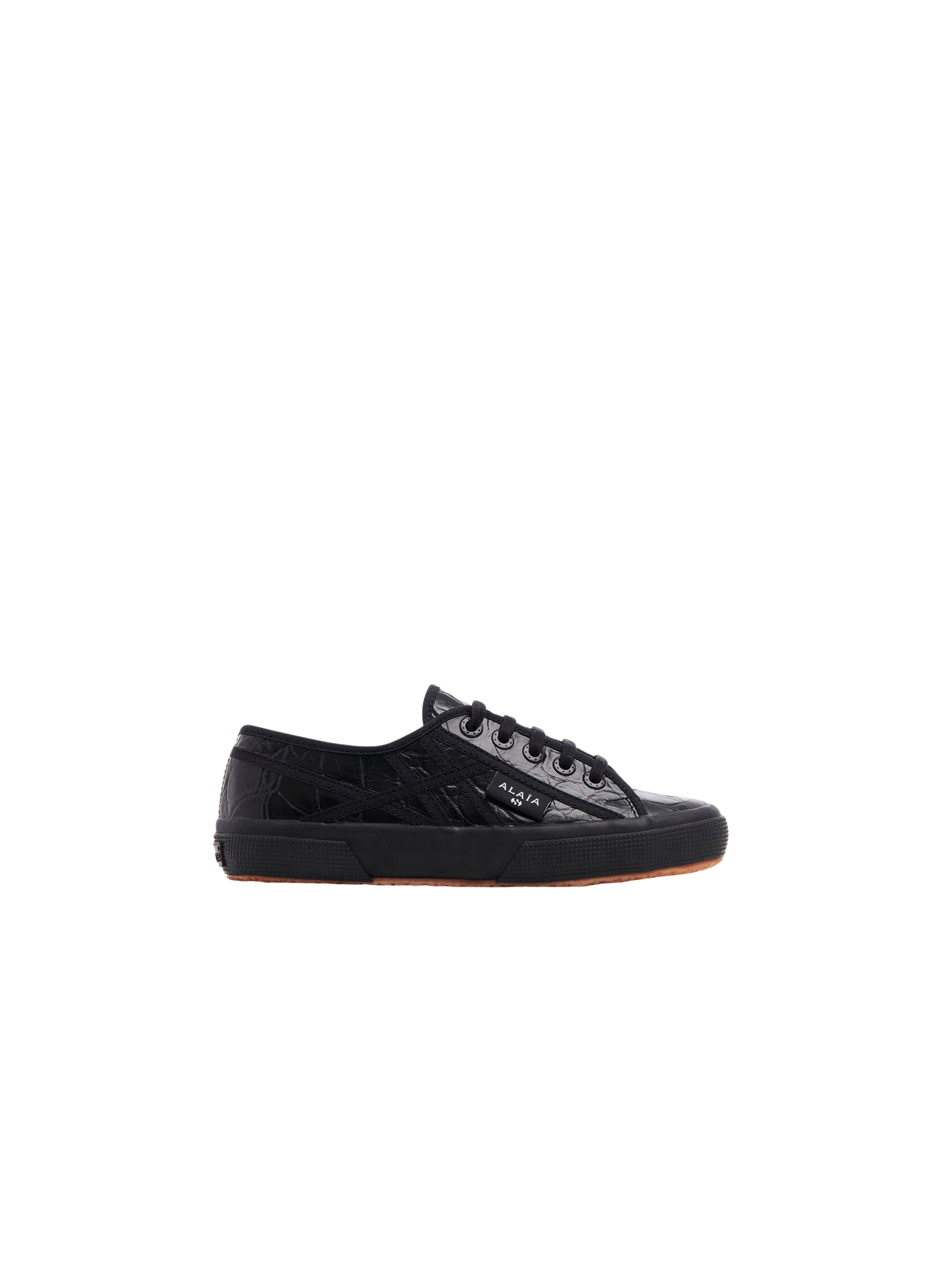 Baskets en cuir embossé croco - Noir