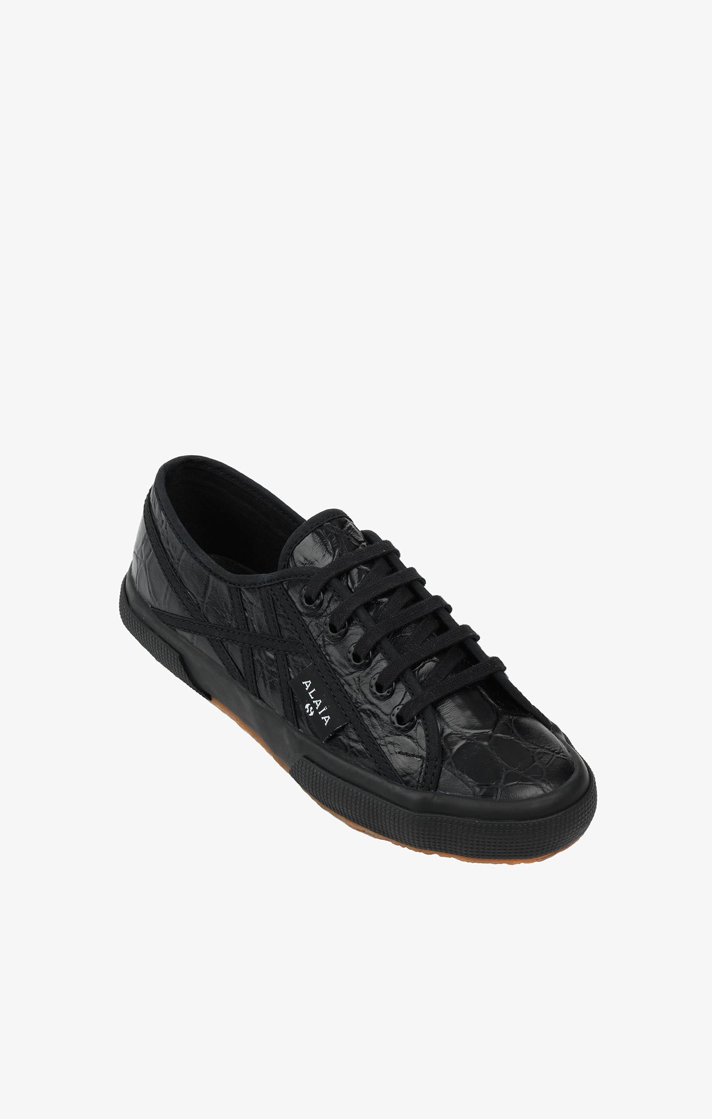 Baskets en cuir embossé croco - Noir