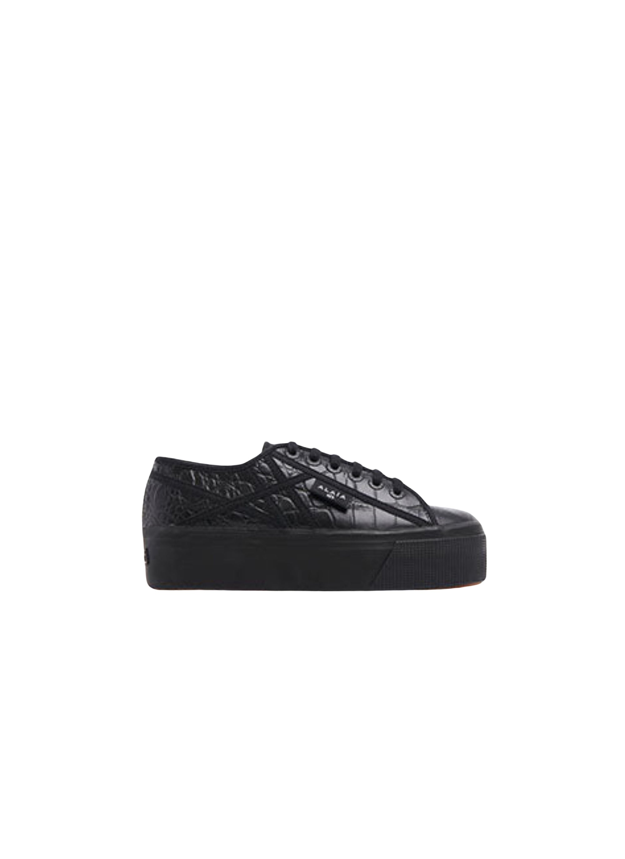 Baskets en cuir embossé croco - Noir
