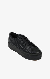Baskets en cuir embossé croco - Noir