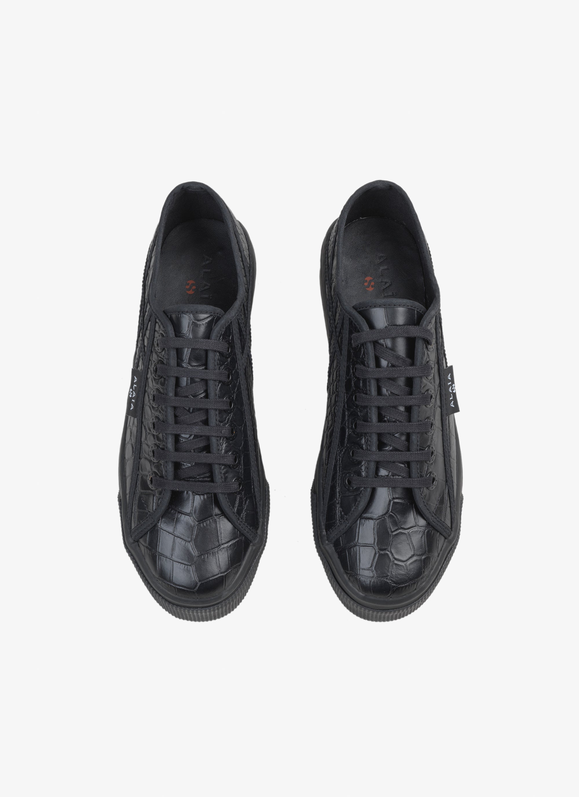 Baskets en cuir embossé croco - Noir